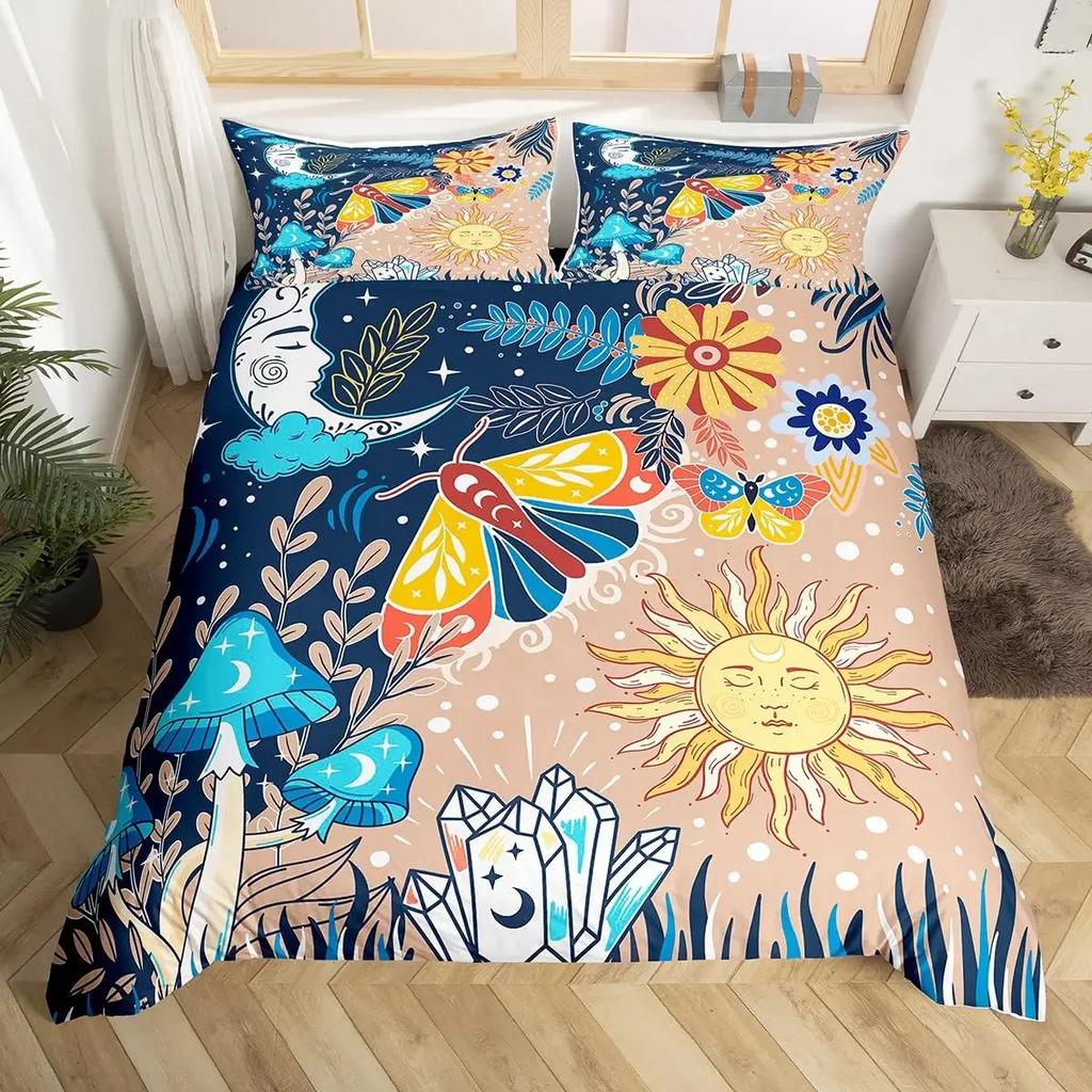 Colorful Floral Duvet Cover Bedding Single Double Bed King Size Black Graphic Print Bohemian Floral For Home Room Decor 3 Pcs