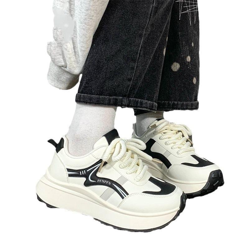 Platform non-slip board shoes 2025 spring new little white shoes casual lazy Japanese student sports platform dad shoes