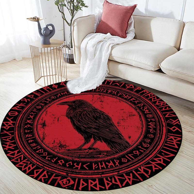 

Rune Raven Round Area Rug,Carpet Rug for Living Room Bedroom Sofa Playroom Decor,Non-slip Floor Mat 80cmx80cm