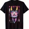 Mens Cyberpunk Anime Manga TShirt Japanese Streetwear Style Neon Graphic Tee with Edgy Manga Breathable Casual Wear Suitable