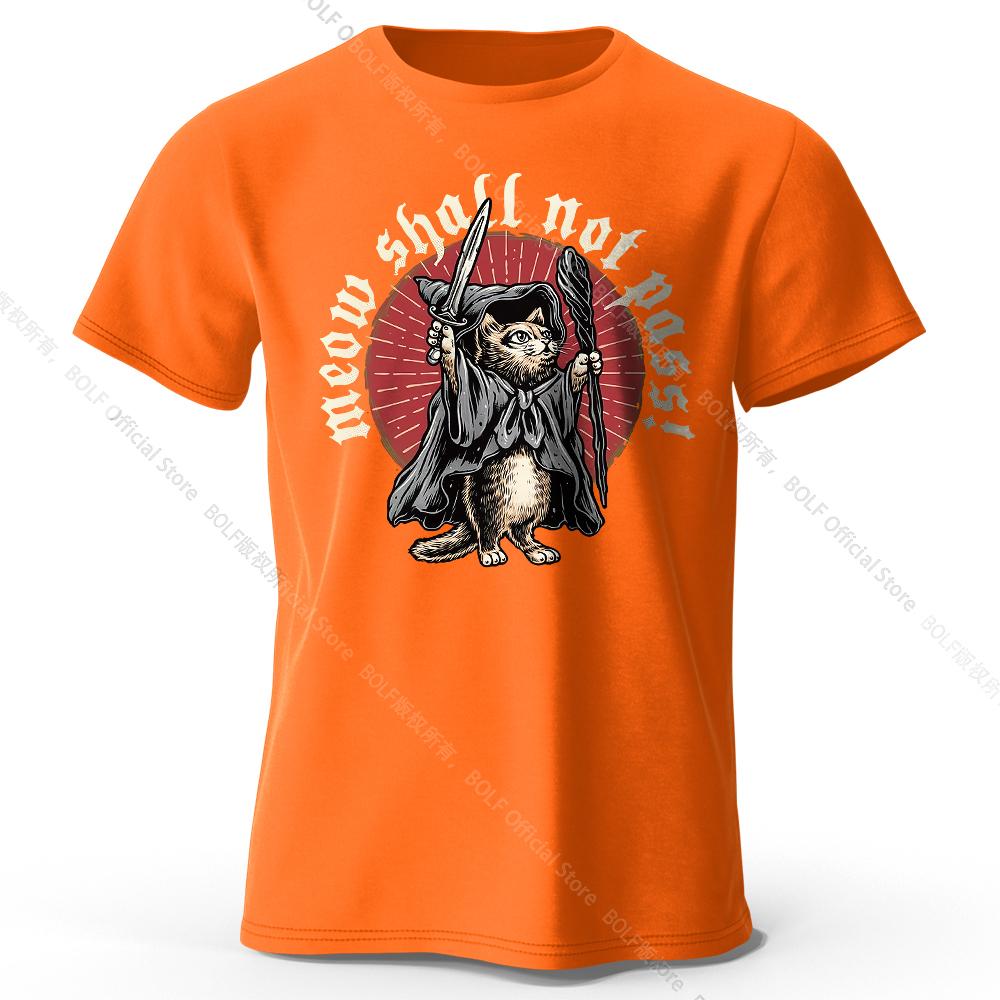 Men's Meow Shall Not Pass Printed T-Shirt 100% Cotton Oversized Cat Graphic Tees for Women Summer Tops Nerd Streetwear