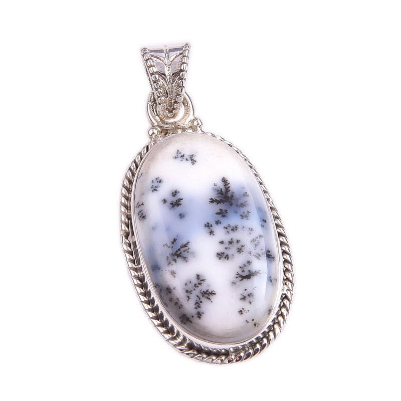 Natural Dendrite Opal Gemstone 925 Solid Sterling Silver Gift Pendant 1.5" H1f90