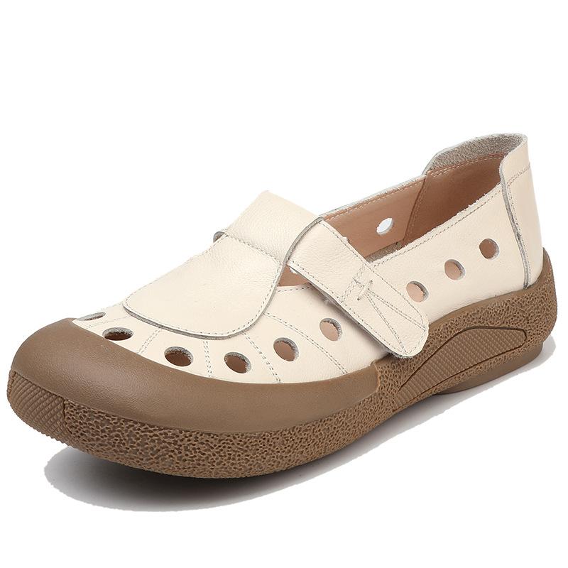 Fashion GKTINOO 2025 Genuine Leather Shoes Hollow Out Women Ballet Flats Summer Women's Solid Soft Bottom Shoes Woman Slip On Loafers