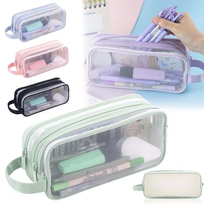 Transparent Mesh Pencil Case Holder Stationary Storage Organiser Pen Makeup Bags
