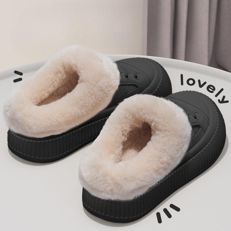Thick-soled Cotton Shoes, Indoor Home Anti-slip, Warm, Fleece Waterproof Slippers for Women