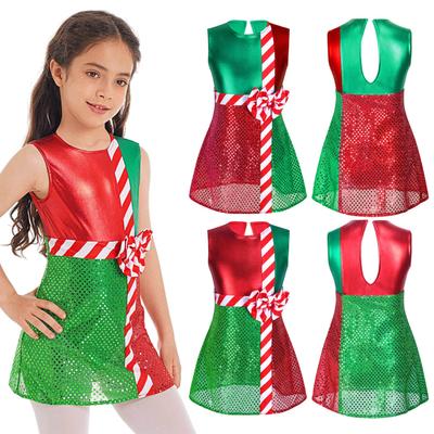 Robe justaucorps de danse rayée sans manches pour filles, tenue de noël, Costumes de fête