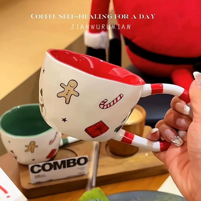 Cartoon Christmas Big Ear Mug Coffee Cup High Value Gift Couple Ceramic Cup Gift Box Water Cup 350ml