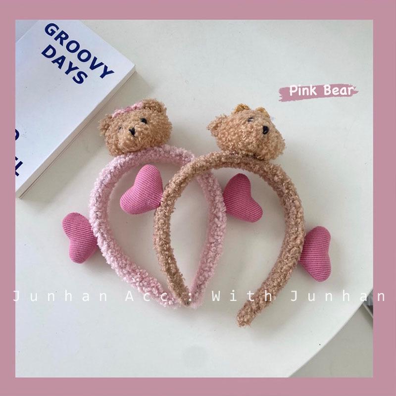 

Korean Cute Fluffy Bear Heart Hair Clip Headband for Girls