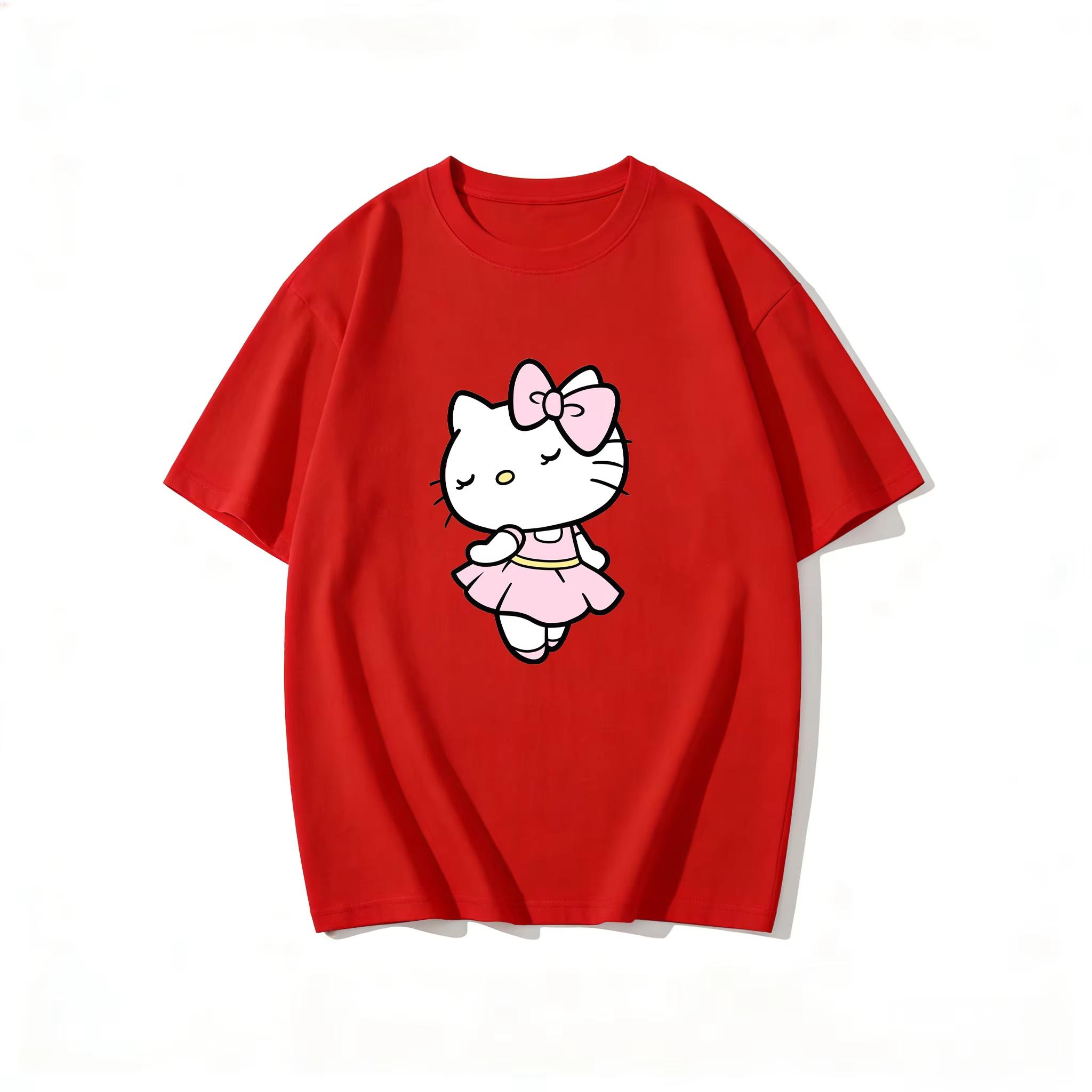 

2026 HelloKitty Tee soft cotton short sleeve crew neck cute print lightweight summer top for Women daily casual wear S