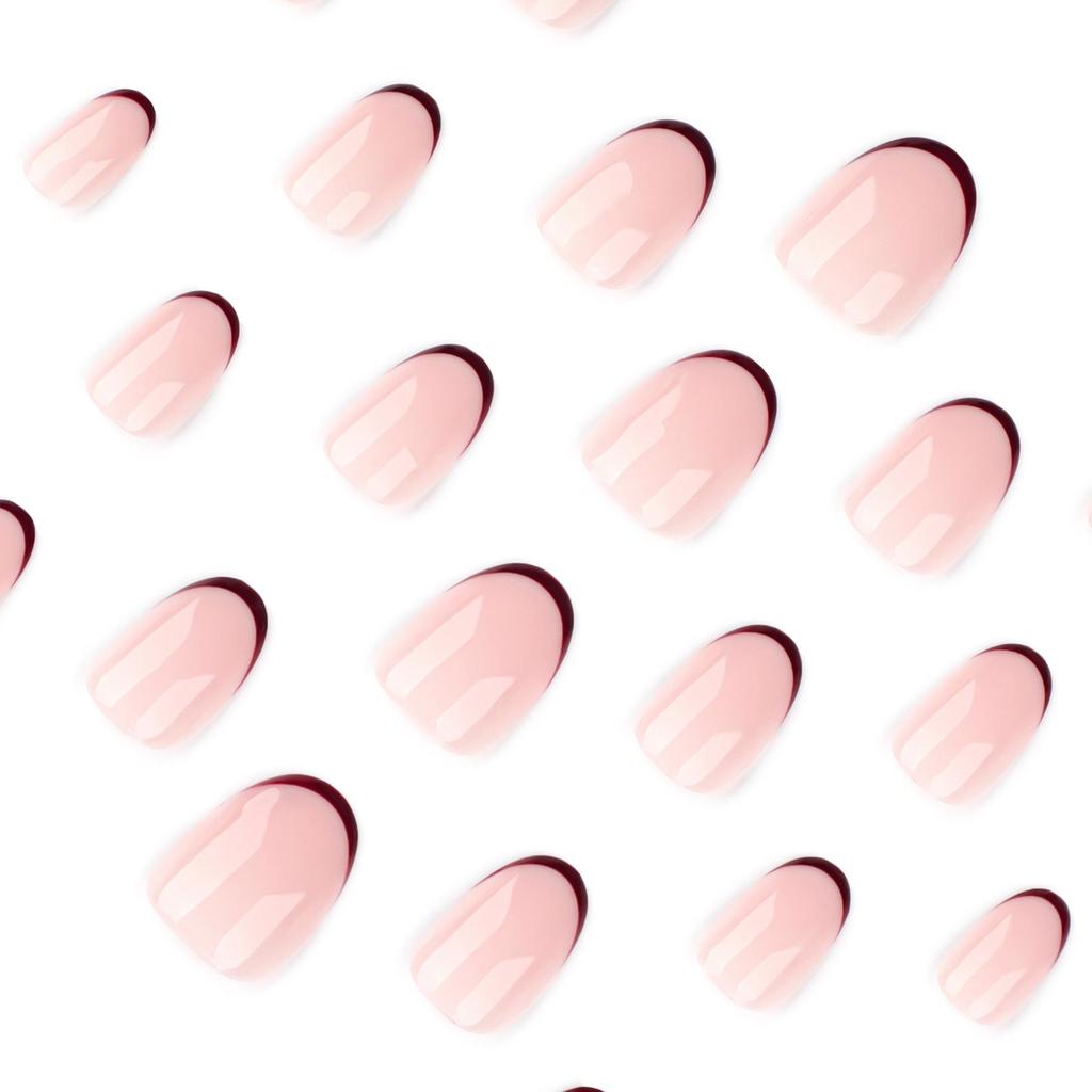 Simple French Red Manicure Short Round Press-On Nails