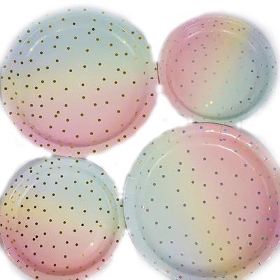 Gradient Color Gold Paper Cups Plates With Bronzing Disposable Paper Tableware For Party Cake Wedding Birthday Banquet Picnic Dessert Decor