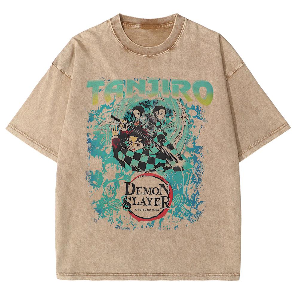 

Anime Demon Slayer Tanjirou Nezuko Zenitsu Inosuke Print Tee Men Washed Cotton T-shirts Manga Vintage T Shirt Harajuku Tshirt XXL