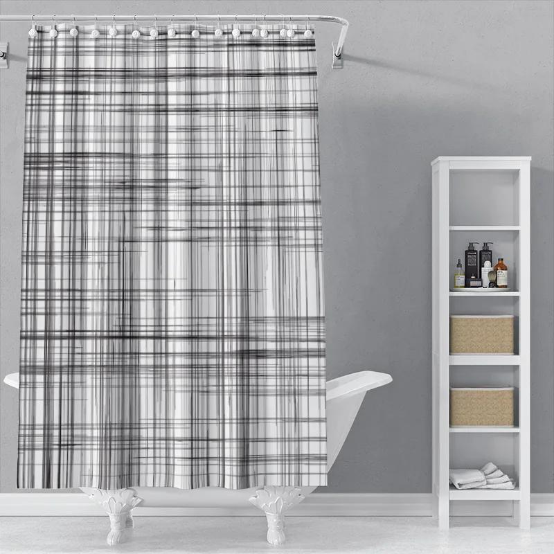 The New Isn Simple Nordic Black And White Line Draft Shower Curtain Toilet Partition Hanging Cloth Window Shading