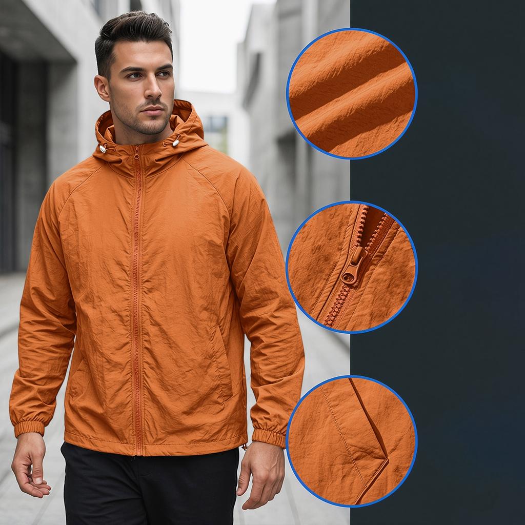 Men's Summer Lightweight Hoodie Jacket Quick Dry Breathable Sun Protection Jacket Thin Outdoor Windbreaker with Hood and Full Zip