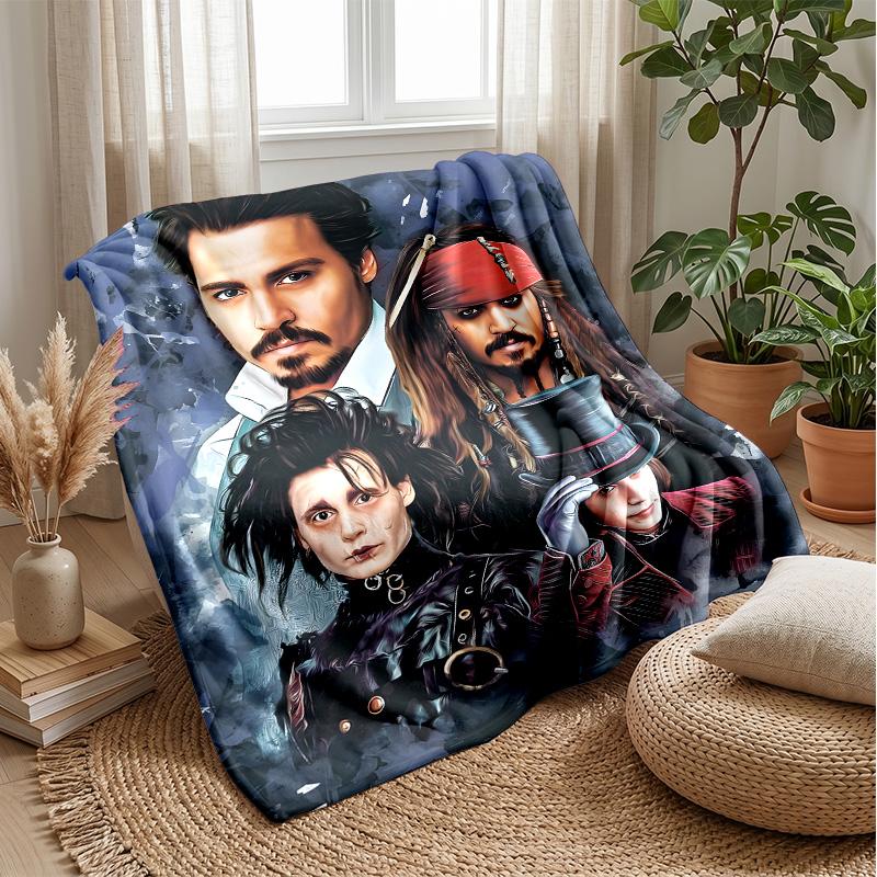 Coperta in Flanella Stampata Johnny Depp Calda e Accogliente, Amica della Pelle, Plaid per Divano, Letto, Uso Quotidiano Indoor