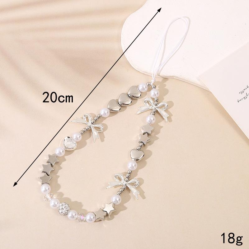 Stylish Beaded Pearl Bow Phone Chain and Keychain