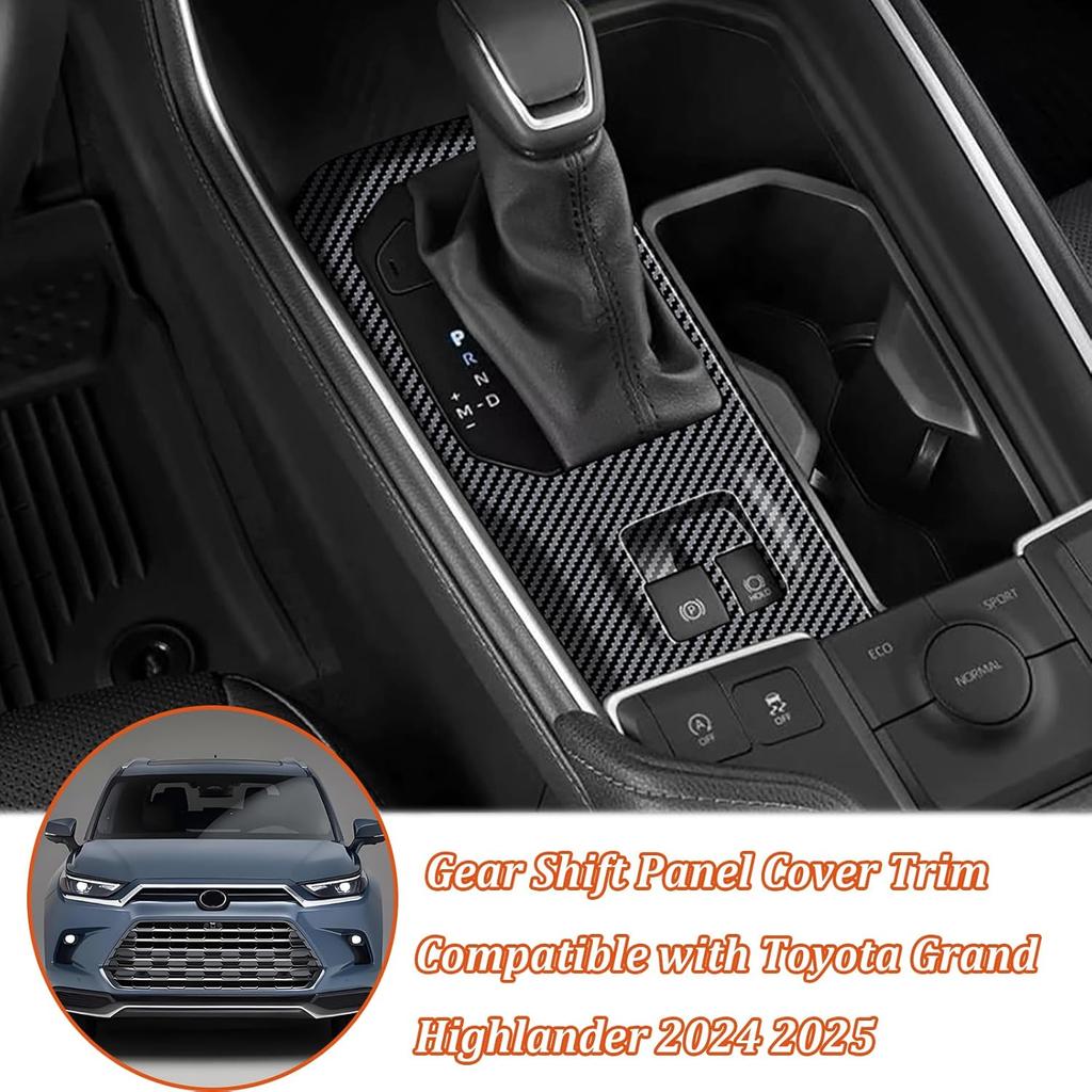 Gear Shift Panel Cover Trim Compatible with Toyota Grand Highlander 2024 2025 2026,ABS Carbon Fiber Pattern Central Control Gear Panel Trim Cover