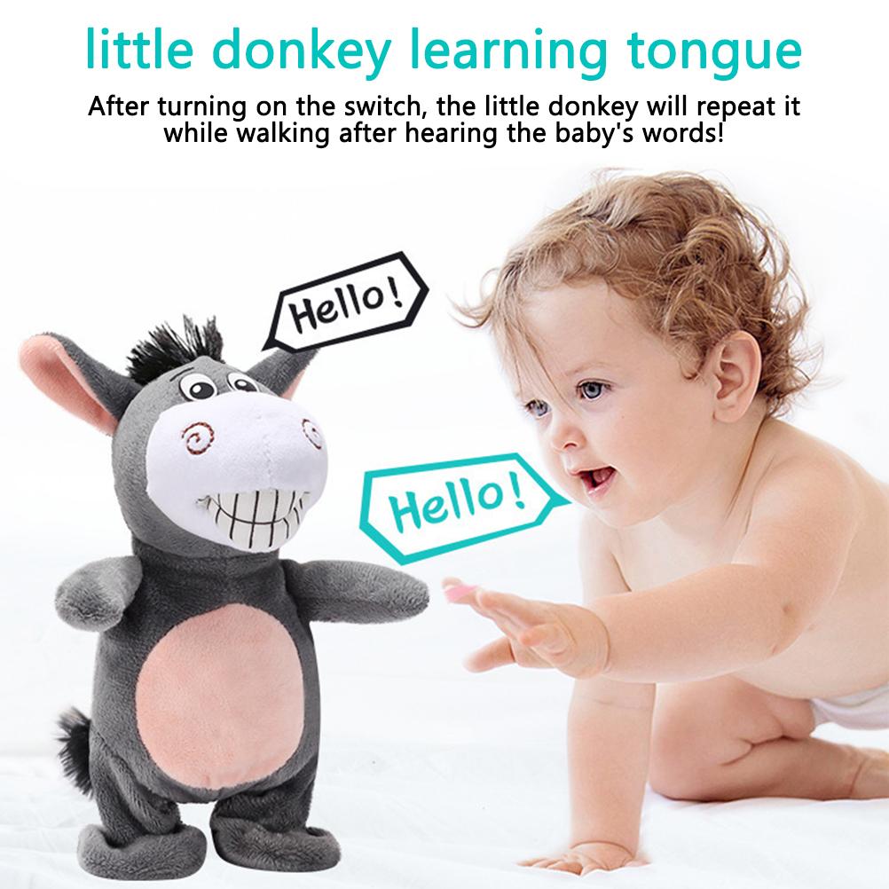 Stuffed Animal Toys Electric Funny Donkey Doll for Baby 72 Children"s Songs Plush Toys Walking and