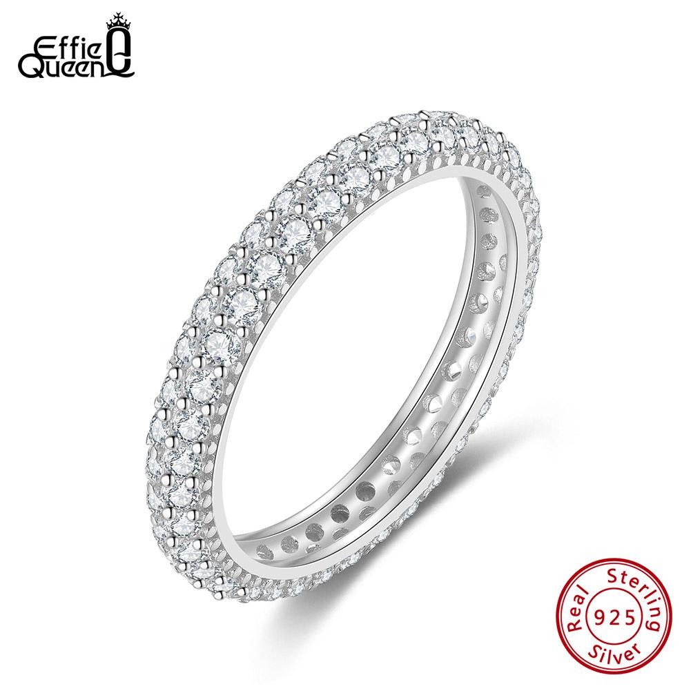 Effie Queen 1.5mm All Tennis Paved Cubiz Zircon Ring Sterling 925 Sliver Eternity Band Wedding Engagement Rings Jewelry SR320