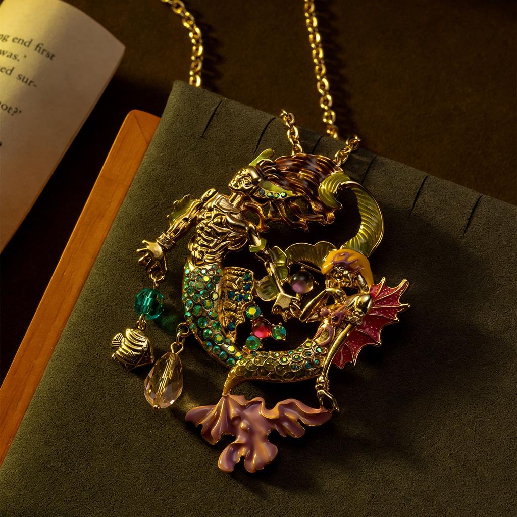 French Retro Vintage Mermaid Brooch Necklace Dual-Use Luxurious Exquisite Ocean Fish Necklace Jewelry Birthday Gifts for Women