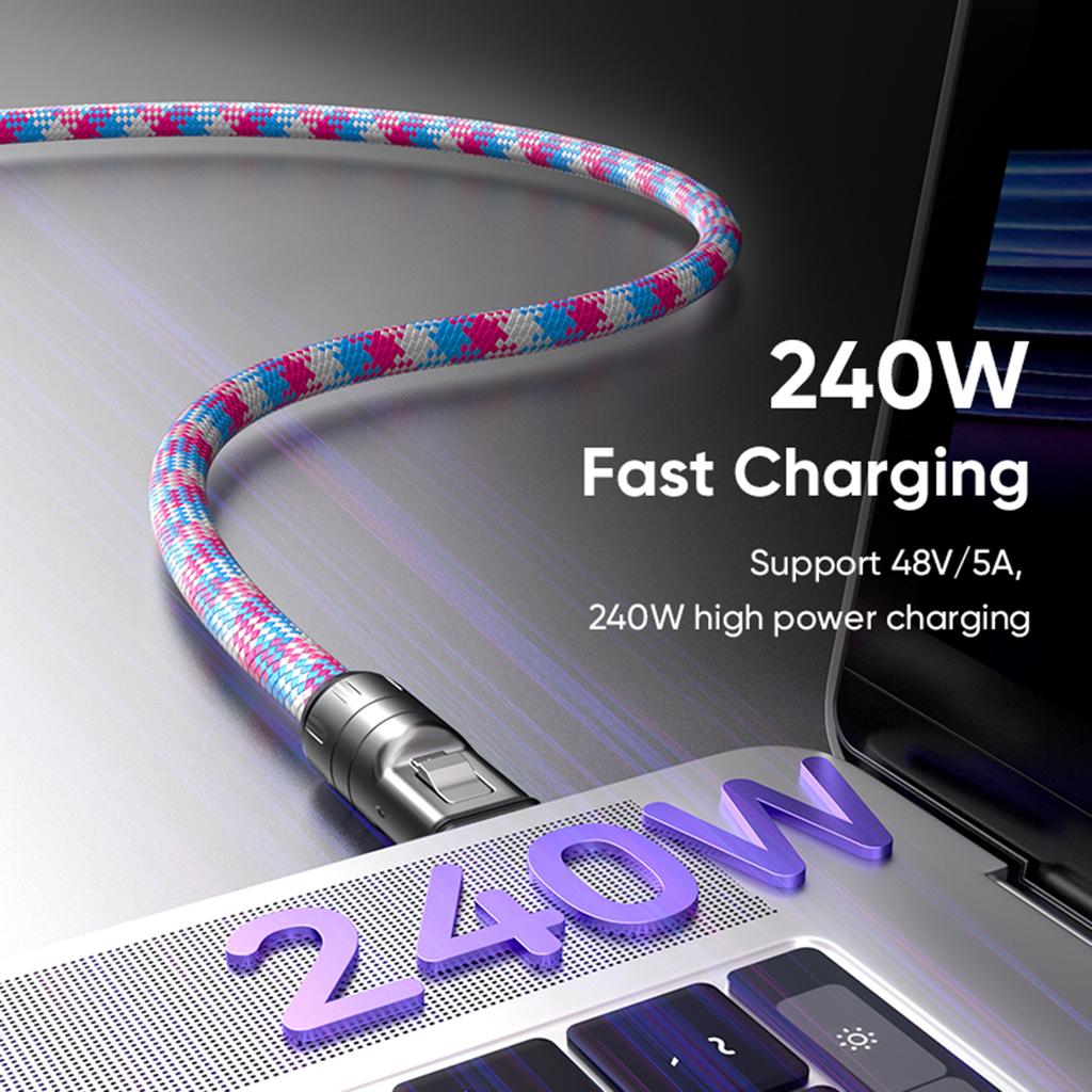 Phone Lanyard Charger Cable 240W Fast Charging Type C to Type C Wire Nylon Weaving with Zinc Alloy Lock Anti Theft
