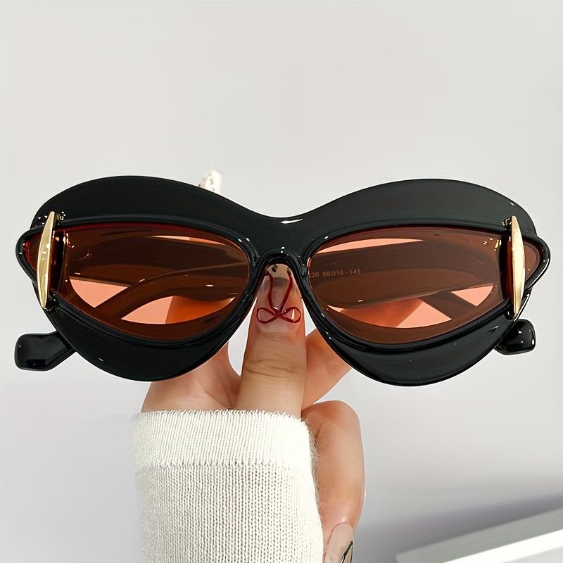 1 Set oval cat eye gradient for women Men fashion flat lens for women casual party party daily wear glasses