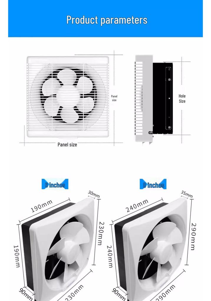 Louvre Silent Ventilation Fan: Kitchen Oil & Bathroom Exhaust Wall/Window Mount