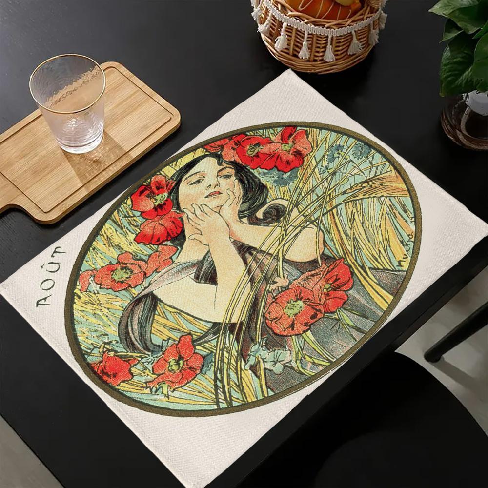 Alphonse Mucha Tischmatte Küchen Dekoration Platzset Tisch Für Hochzeit Esszimmer Zubehör Tischmatte