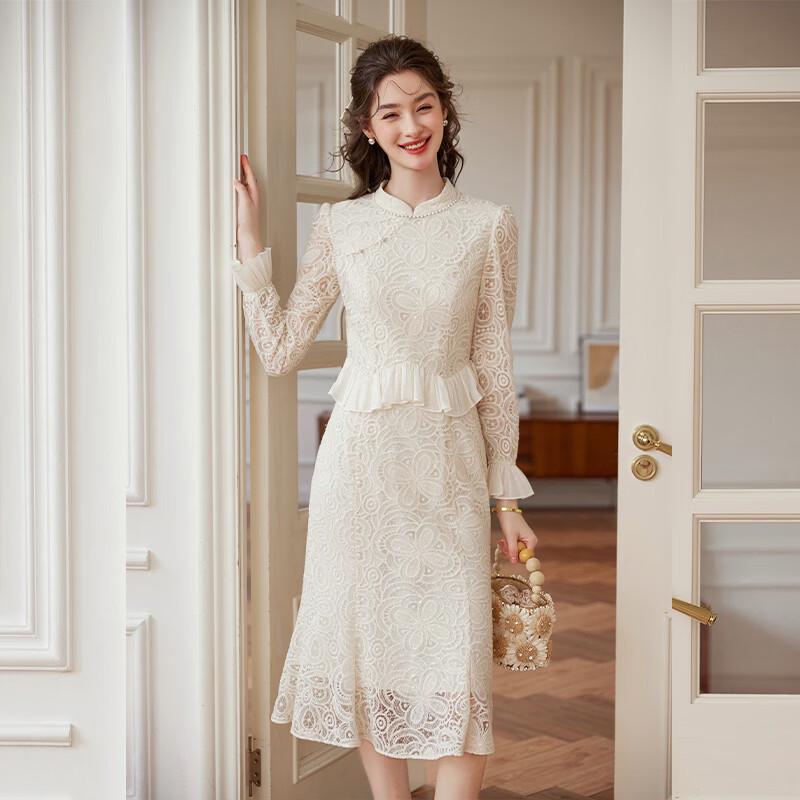 Elegant Chinese Style Lace Midi Dress