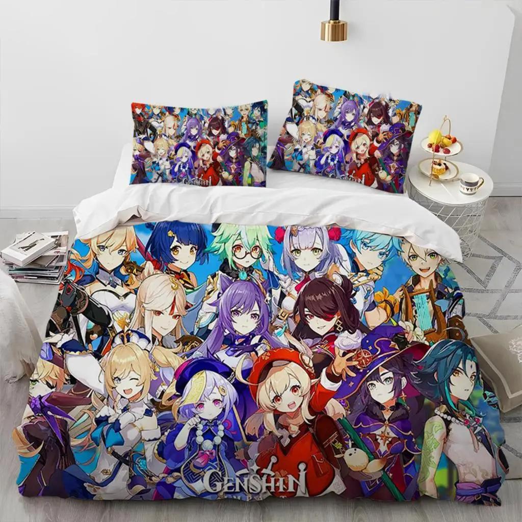 Anime Genshin Impact Game Bedding Set Boys Girls Twin Queen Size Duvet Cover Pillowcase Bed Kids Adult Home Textileextile