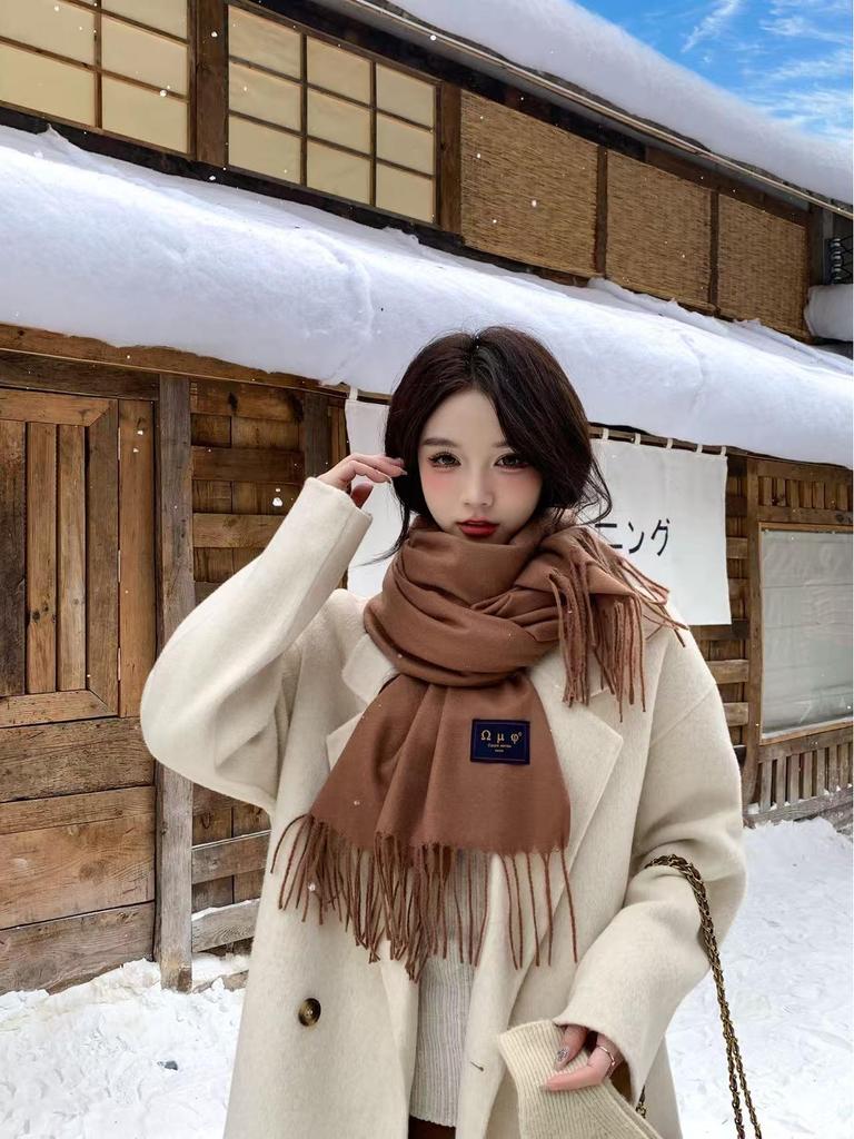 2025 New Korean-Style Women's Christmas Zodiac Red Shawl - Warm Winter Scarf