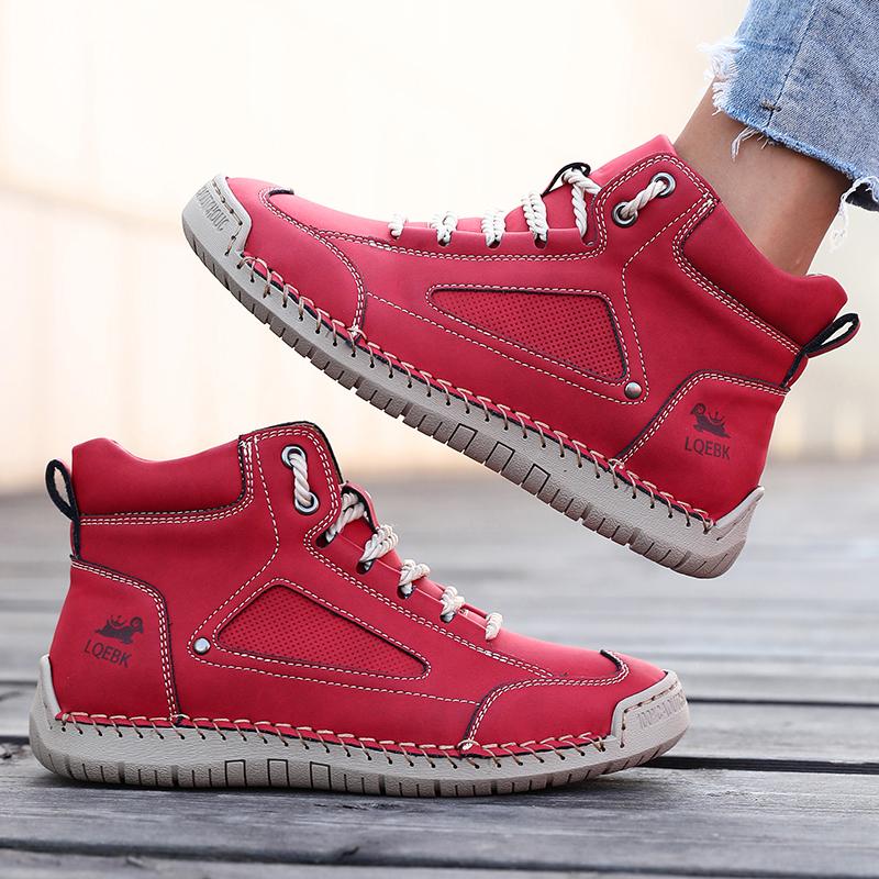 Women's Nude Boots High Top Retro Anti Slip Work Shoes Handmade Leather Casual Loafers Soft Soled Comfort Women's Walking Shoes