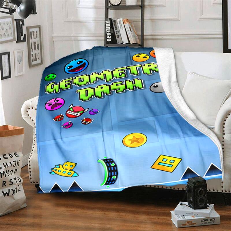 1pz Coperta Stampa Geometry Dash, Coperta Leggera per Divano, Letto - Morbida e Calda, Regalo per Tutte le Stagioni come Natale, Halloween