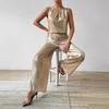 Women's Fashion Summer Sleeveless Vest Top High Waist Drop Wide Leg Trouser Suit