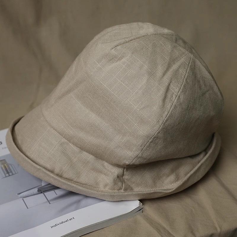 Cotton and linen pleated bucket hat lazy wind small brim summer breathable linen basin hat, wrap head, ladies