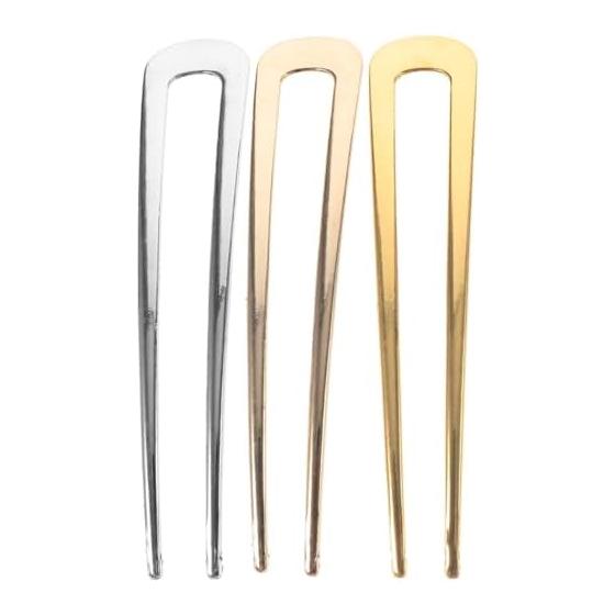 FRCOLOR U-Shaped Hairpins, 3-Piece Set for Women, French Hair Sticks, Textured Metal Updo Accessories