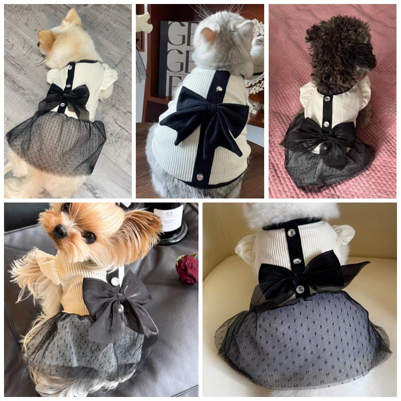 Luksus Hundekjole for Små Hunder Sommer Valpeklær Sløyfe Blonde Hundeskjørt Svart Hvit Hundeskjorte Jenter Hundekostyme Chihuahua Vest