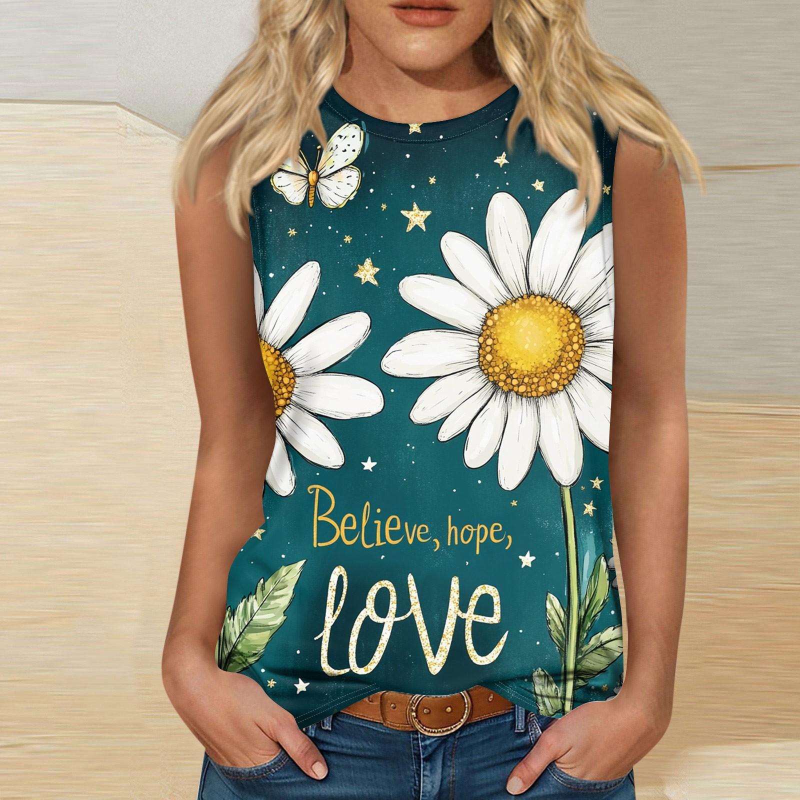 

Женские повседневные туники, топы для ношения с леггинсами, летние рубашки без рукавов с принтами, майки, блузки M