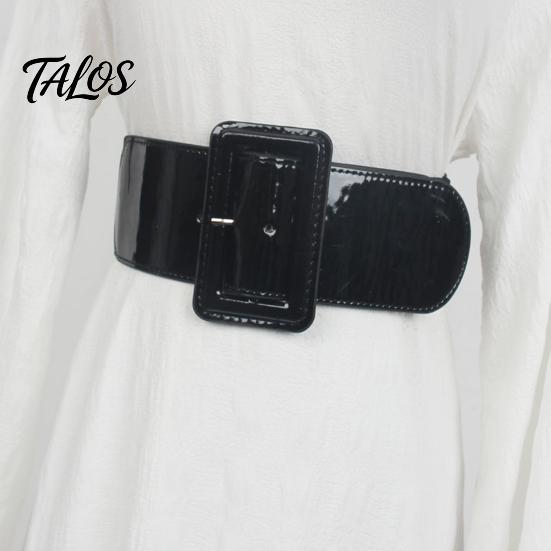 Vintage Style Elastic Waistband Adjustable Size Women Belt, Wide Faux Leather Square Buckle Belt with Buckle, Stretchy Dress Fashion Accessory