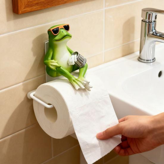 Funny Frog Toilet Paper Holder Wall Mounted Paper Roll Holder Novelty Resin Frog Towel Tissue Dispenser for Bathroom Decor