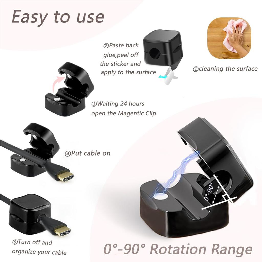6//12/18pcs Magnetic Cable Organizers No-Drill Adhesive Cord Holders for Desk Car Sleek Charging Cable Management Clips
