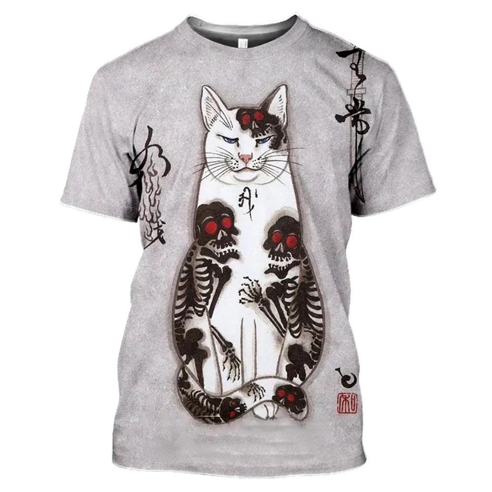 Neue Mode Vintage T-Shirt Samurai Katze Tattoo Shirt Herren 3D Cooler Druck Kunst Klassisches Shirt Sommer Trend T-Shirt