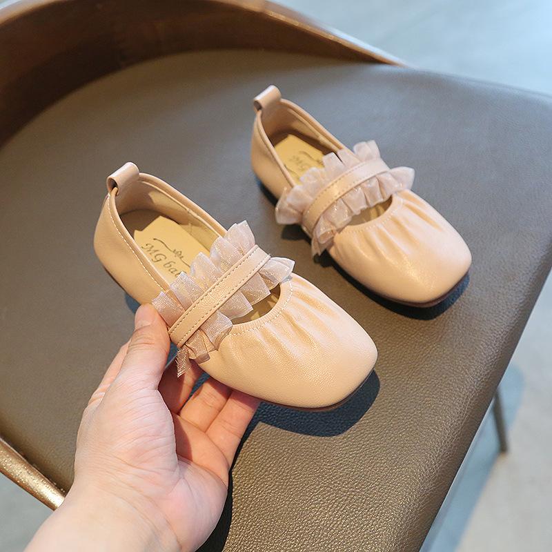 Black Leather Shoes Girls Party Dress Shoes Lace Princess Sweet Children's Loafers Kids Flats 2024 Spring Autumn Brand New Soft