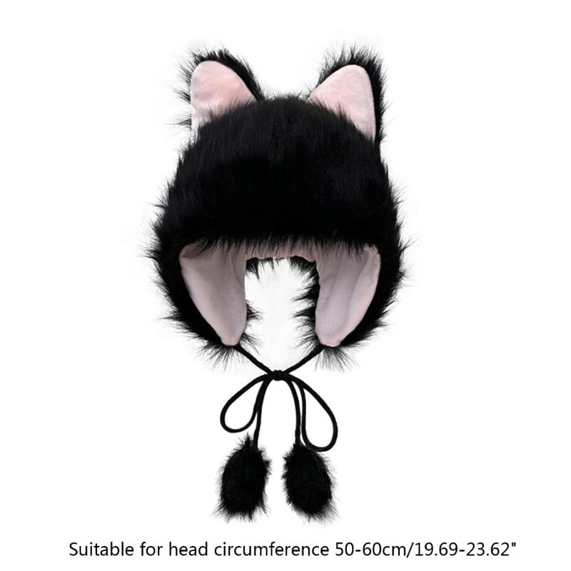 Cartoon Foxes Ear Hat Winter Furry Plush Hats for Women Plush Keep Warm Hats Cold Weather Christmas Gift for Girls