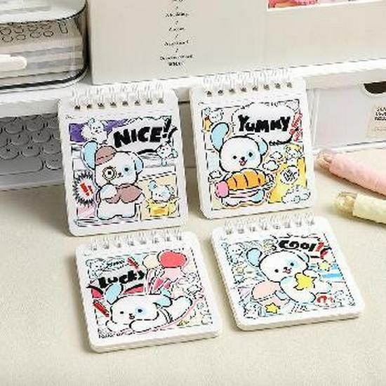 Mini Spiralblock Klein Notizbuch Set: Niedliches Cartoon-Taschenvokabelheft (4 Packung)