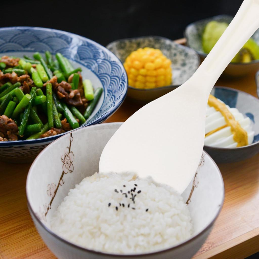 KICHOUSE Rice Spoon Paddle Non Stick Rice Serving Spoon Thickened Plastic White Cooker Spatula for Kitchen Restaurant Cooking Utensil