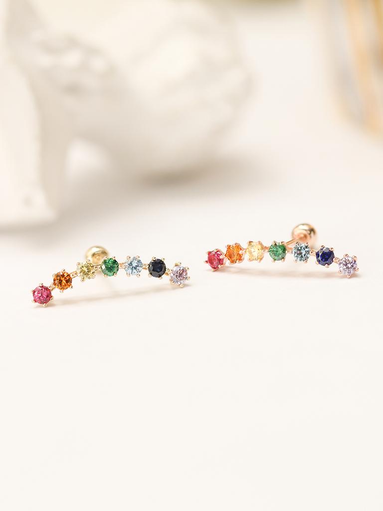Minimalpiercing 14K Rainbow Cubic Curve Piercing Earrings