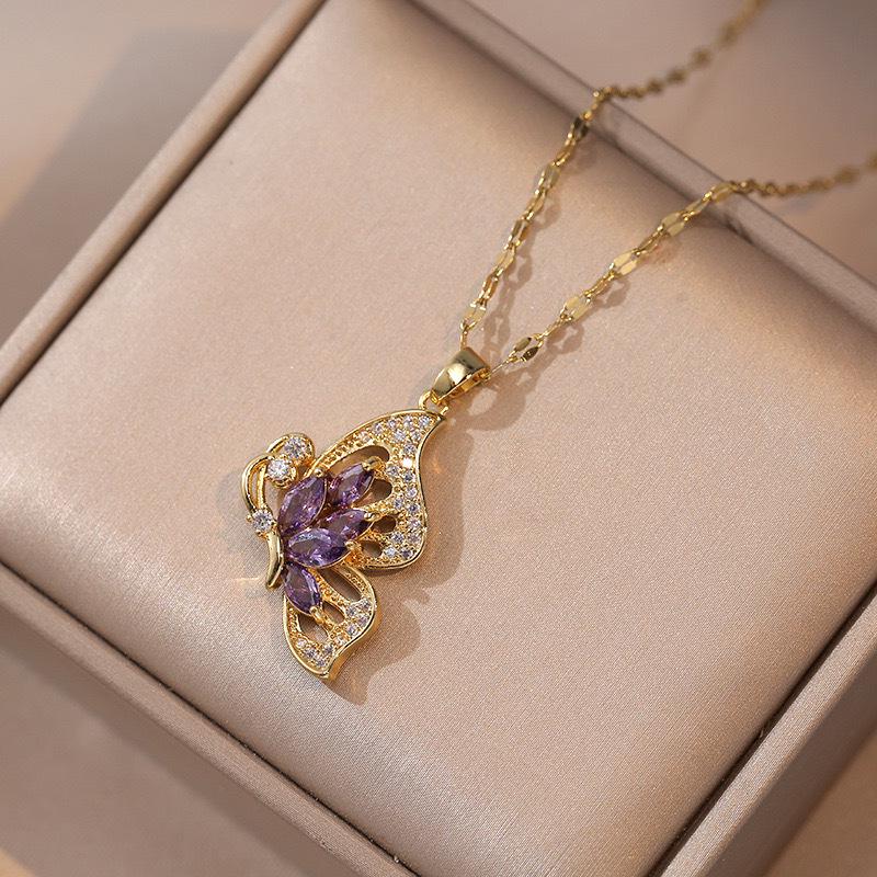 Butterfly Necklace with Color-Retaining Zircon - Fashionable, Versatile Women's Jewelry Accessory.