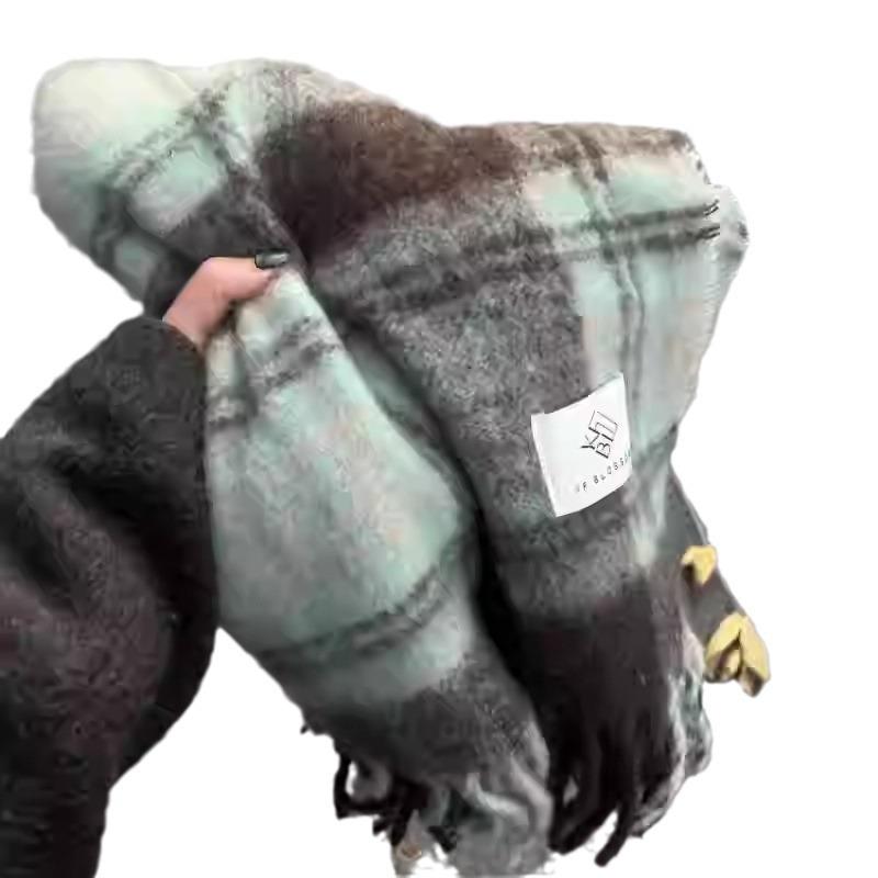 Korean Style Plaid Thickened Winter Shawl Scarf for Women