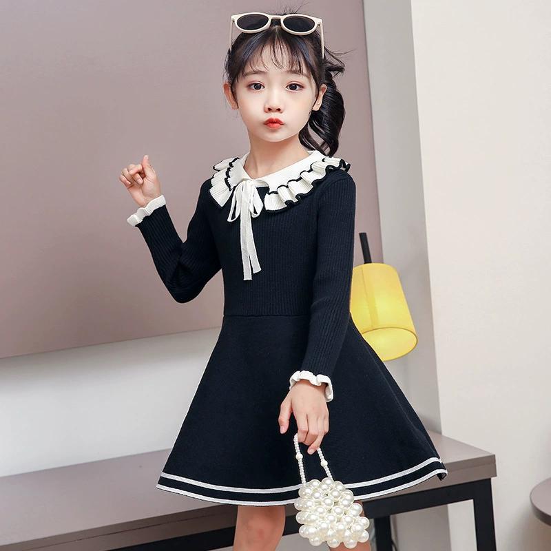 New Girl Baby Sweater Knitted Dress Children Warm Sweater Dress for Girls Infant Casual Pure Color Pleated Princess Dress